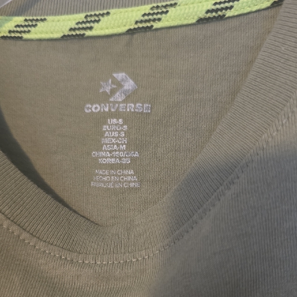 Converse Olive Green T-Shirt Dress with Neon Trim - Picture 2 of 3